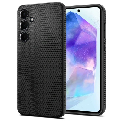 Abbildung von Samsung Galaxy A55 Hülle Silikon Spigen Backcover/Soft Case Handyhülle Schwarz Shockproof/Stoßfest