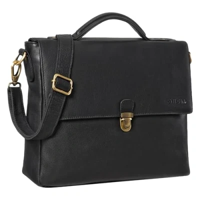 Abbildung von STILORD &#039;Chase&#039; Ledertasche Aktentasche Vintage Umhängetasche Business Tasche für DIN A4 Dokumente Klassische Bürotasche Trolley aufsteckbar aus echtem Leder, Farbe:schwarz