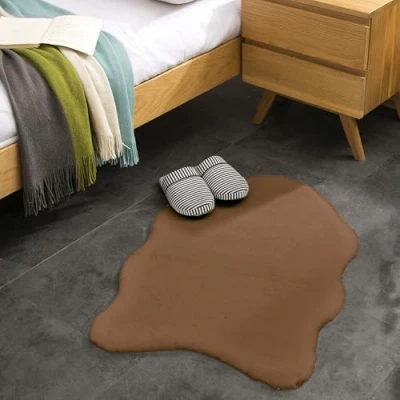 Abbildung von Teppich Wölkchen Fellteppich, Kunstfell Waschbar, Hasenfell Imitat, Kaninchenfell, Kurzfell Fell Sitzkissen Stuhlkissen, für Stühle, Stuhlauflage Braun 55x80cm