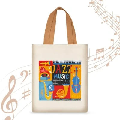 Abbildung von KingPoint Tragetasche mit Musiknoten, Schultertasche, Einkaufstasche, großes Fassungsvermögen, lässige Samt Handtasche für Musikliebhaber
