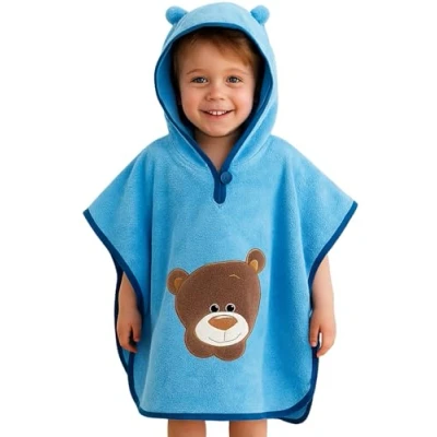 Abbildung von Morgenstern Badeponcho Kinder Baby Mädchen Jungen 100% Baumwolle OEKO TEX Babybadetuch Kapuzenhandtuch Bademantel Frottee Bär