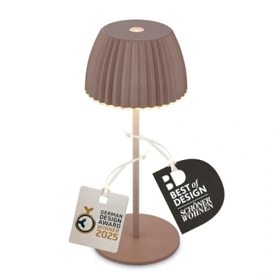 Abbildung von BRILONER Riffle Mini LED Tischlampe kabellos IP44 mit Lichtkante, Touchdimmer, Akku tauschbar, Nachttischlampe, Lampe, German Design Award Winner 2025, 8,5 x 20 cm, Umbrasand
