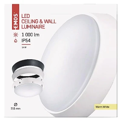 Abbildung von EMOS LED Wand /Deckenleuchte, rund, austauschbarer Rahmen wasserdicht warmweiß 1000 lm 14 W (statt 70W Glühbirne) 25 000 Std. Abstrahlwinkel 120 für Außenbereich Ø21,5 cm