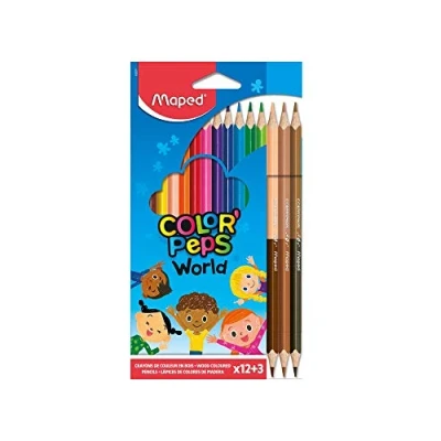 Abbildung von Maped Buntstifte COLOR&#039;PEPS WORLD x12 + x3 DUO = x6 Hautfarben x15 Stifte ideal zum Erlernen der verschiedenen enthnischen Gruppen, 15 Stück (1er Pack)