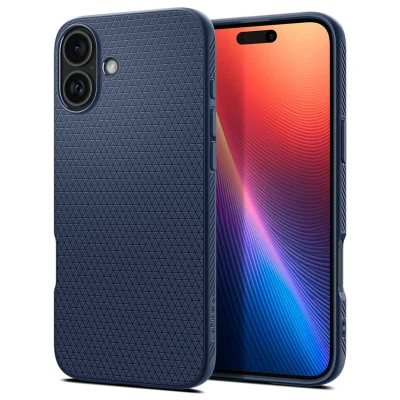 Abbildung von Apple iPhone 16 Hülle Silikon Spigen Soft Case/Backcover Handyhülle Blau Shockproof/Stoßfest