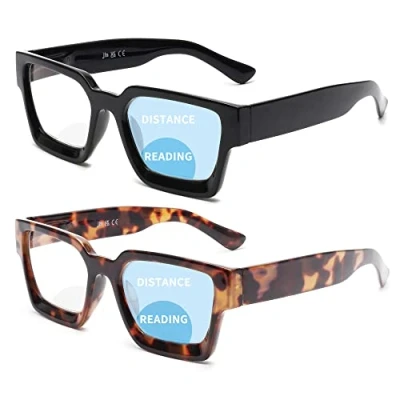 Abbildung von JM 2 Pack Quadratische Bifokale Lesebrille für Frauen, Blaues Licht Blockierende Computer Leser mit Federscharnier, Schwarz Schildkröte +1.0