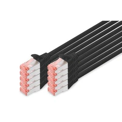 Abbildung von DIGITUS LAN Kabel Cat 6 5m 10 Stück RJ45 Netzwerkkabel S/FTP Geschirmt Kompatibel zu 6A &amp; 7 Schwarz