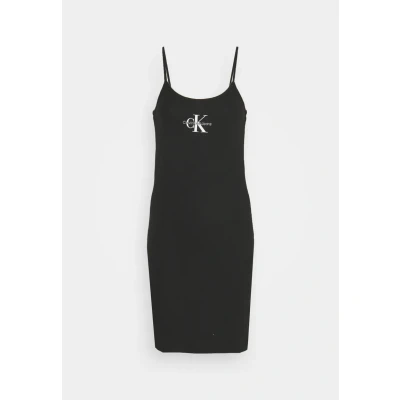 Abbildung von Calvin Klein Jeans Monologo Strappy Dress Jerseykleid, Damen, Größe: XXS, Black
