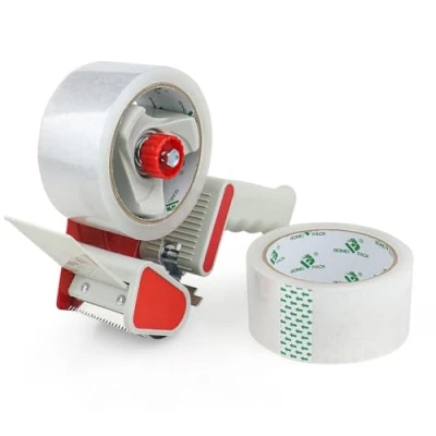 Abbildung von BOMEI PACK Paketklebeband Klebeband Packband 50 m x 48 mm transparent 2er Set mit Abroller für Pakete und Karton Umzugs/Paketband/Packband/Paketbandabroller