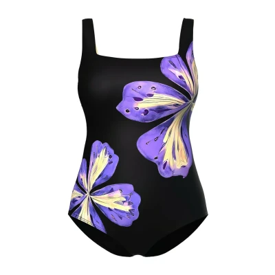 Abbildung von Ulla Popken Damen, Blüten, Softcups, Recycelt Badeanzug, Schwarz, 44
