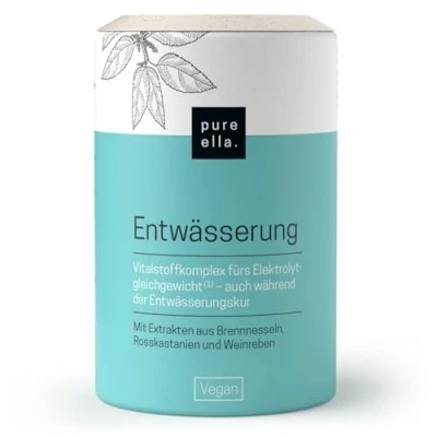 Abbildung von Pure Ella ENTWÄSSERUNG Kapseln 60 Brennesselkapseln, Vegan Komplex hochdosiert (976mg), mit Brennnessel, Magnesium, Rosskastanien, Weinreben Natur, ohne chemisch starke Entwässerungstabletten