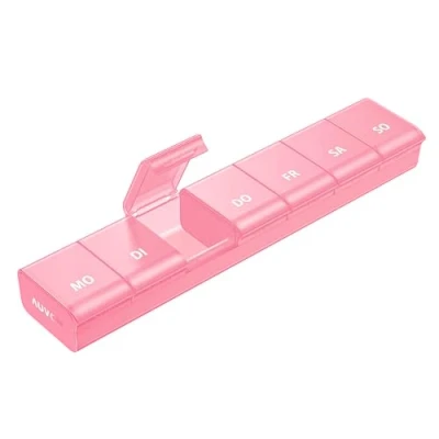 Abbildung von AUVON Tablettenbox 7 Tage, Pillendose Tage mit verbessertem offenem Design, Medikamentenbox Deutsch, BPA freier tragbarer Pillenbox für Medikamente, Vitamine, Fischöl usw. (Rosa)