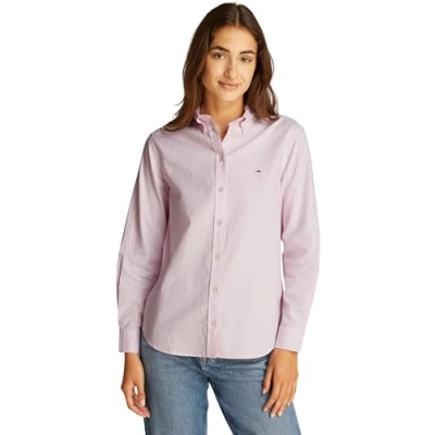 Abbildung von Tommy Jeans Oxford Hemdbluse pink/white, Damen, Größe: Medium, Pink/white