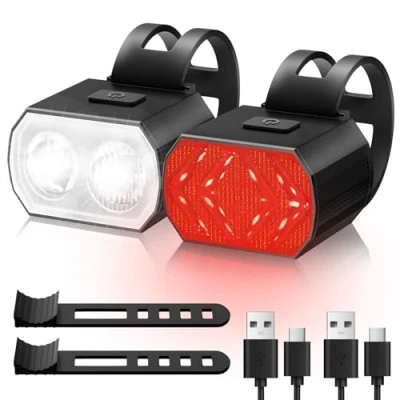 Abbildung von Blendura Fahrradlicht, 6 + Modi, Fahrradlicht vorne und hinten, LED, wiederaufladbar über USB, IPX6, Fahrradlampe für Mountainbikes Fahrräder