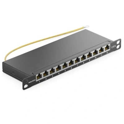 Abbildung von deleyCON CAT 6 0,5 HE Patchpanel Mini Verteilerfeld 12 Port Desktop 10&quot; Zoll Rackeinbau Servermontage RJ45 geschirmt TIA568A TIA568B RAL 9005 Schwarz
