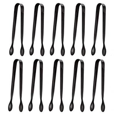 Abbildung von 10er Pack kleine Eiszange Zuckerzange, Edelstahl Mini Servier Vorspeisen Zange für Party Kaffee Tee Wein Bar Küche (Black)