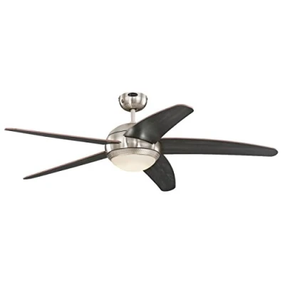 Abbildung von 72068 Bendan LED 132 cm Deckenventilator mit fünf Flügeln, Ausführung seidenmattes Chrom Hammerschlag Effekt, dimmbare Leuchte Opalmilchglas, Fernbedienung enthalten