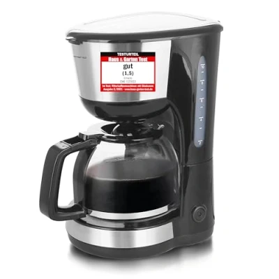 Abbildung von Emerio CME 122933, Filter Kaffeemaschine, 1.25l für bis zu 10 Tassen frischen Kaffee, herausnehmbarer Permanent Filter, Anti Tropf Funktion, Kaffeekanne aus Glas, Auto Off, 1000 Watt, schwarz/silber