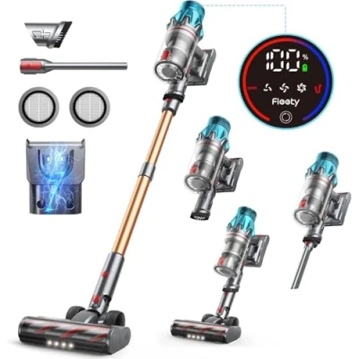 Abbildung von Akku Staubsauger 550W/45KPa, 60 Mins Laufzeit, Kabellos mit Aufstellfunktion, Wandhalterung integrierter Ladestation, Touchscreen, Anti Haarbürste für Hartböden, Teppiche und Tierhaare