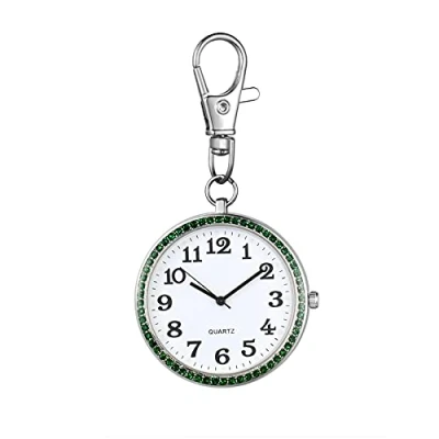 Abbildung von JewelryWe Taschenuhr mit Karabiner Schlüsselanhänger Quarzuhr Analog Strass Uhr für Ärzte Krankenschwestern Sanitäter Köche Gold Weiß