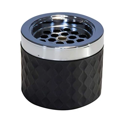 Abbildung von APS 564 Windaschenbecher, Ascher Aschenbecher, aus verchromtem Metall, gefrostetes Glas, mit Bajonettverschluss, Ø 9,5 cm, 8 cm Höhe, schwarz, klein