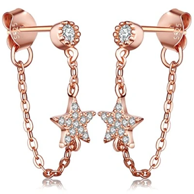Abbildung von Unendlich U Elegant Stern Damen Ohrhänger 925 Sterling Silber Zirkonia Ohrstecker Ohrringe Ohrschmuck, Rosegold