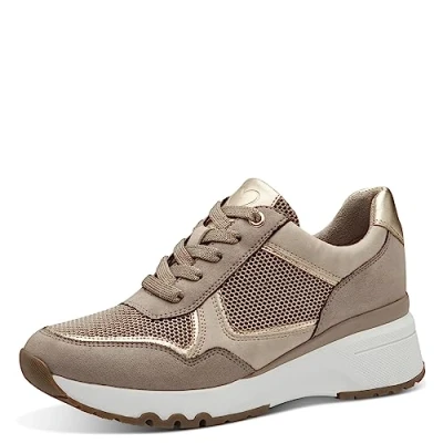 Abbildung von MARCO TOZZI Damen Wedge Sneaker Keilabsatz mit Schnürsenkeln und Reißverschluss, Beige (Ecru Comb.), 39