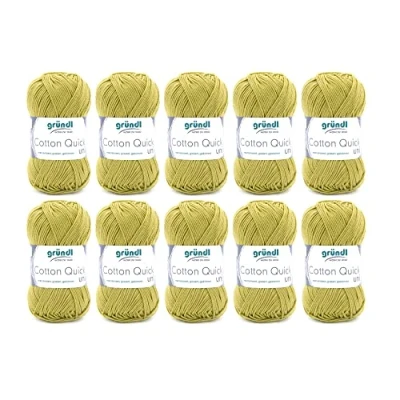 Abbildung von Gründl Cotton Quick Uni, Vorteilspack (strapazierfähige Wolle, pflegeleichtes waschbares Garn aus 100 % Baumwolle, Nadelstärke: 3 4) 10 x 50 g, Hellolive