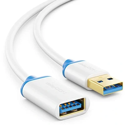 Abbildung von deleyCON 1m USB 3.0 Super Speed Verlängerungskabel A Stecker zu Buchse Technologie bis 5 Gbit/s Weiß/Blau