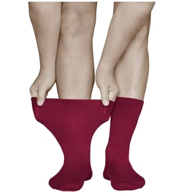 Abbildung von vitsocks Herren Diabetikersocken extra weit ohne Gummi Bund Socken (3 PAAR) geschwollene Füße Baumwolle, weinrot, 39 41
