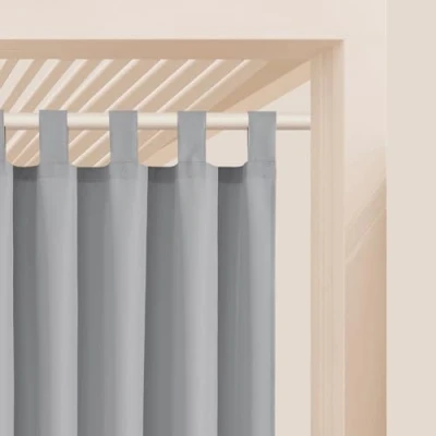 Abbildung von ROOM99 Outdoorvorhäng mit Schlaufen Garden Line 155 x 200 cm Breite Höhe Outdoor Vorhang wetterfest Wasserdicht Sichtschutz Sonnenschutz Gardinen Garten Winddicht Hellgrau, 1 Stück