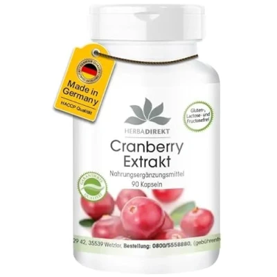 Abbildung von Cranberry Kapseln 90 Extrakt 25 fach konzentriert hochdosiert vegan HERBADIREKT by Warnke Vitalstoffe Deutsche Apothekenqualität