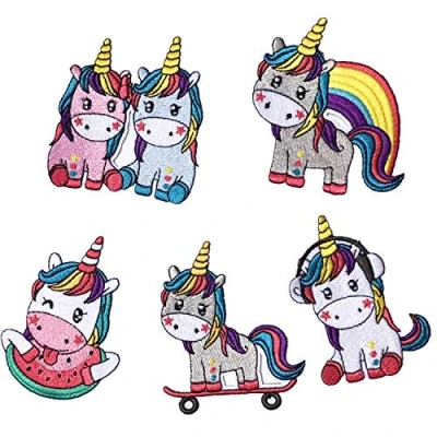 Abbildung von Patches Zum Aufbügeln Kinder 5STK Einhorn Aufnäher DIY Kleidung Bügel Flicken Bügelbilder