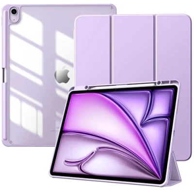 Abbildung von TiMOVO Hülle für New iPad air 13 Zoll (M2) 2024 Schutzhülle mit Stifthalter, Schlank Ständer Klarer Transparent Rückseite 13,Auto Schlaf/Aufwach, Helllila