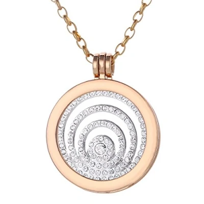Abbildung von Morella Halskette Damen Gold 70 cm Edelstahl mit Amulett und Coin 33 mm in Schmuckbeutel Zirkoniaringe
