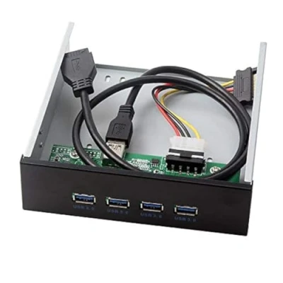 Abbildung von Cablecc USB 3.0 HUB 4 Ports Frontpanel auf Motherboard 20pin Anschlusskabel für 5,25 Zoll CD ROM Schacht