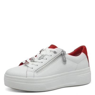 Abbildung von Tamaris Comfort Damen Plateau Sneaker mit Reißverschluss Low Top, Weiß (White/Red), 42 EU