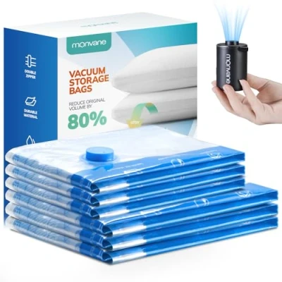 Abbildung von MONVANE Vakuumbeutel für Kleidung mit kabellose elektrischer Pumpe, Vakuum Bags 6 Stück（3 * 50 70cm + 3 40 60cm)— Reisen, Bettdecken, Decken, Kissen