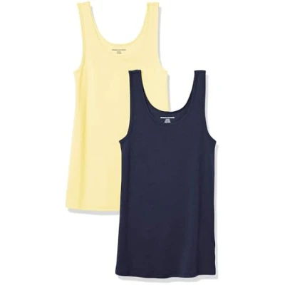 Abbildung von Amazon Essentials Damen Tanktop schlanke Passform, 2er Pack, Gelb/Marineblau, XS