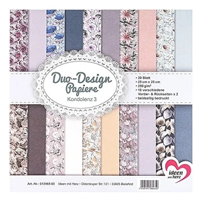 Abbildung von Ideen mit Herz Duo Design Papiere Block 20 Blatt Bastelpapier 25 x cm 250g/m² beidseitig bedruckt Designpapier, Motivpapier ideal für Scrapbooking, Basteln (Kondolenz 03)