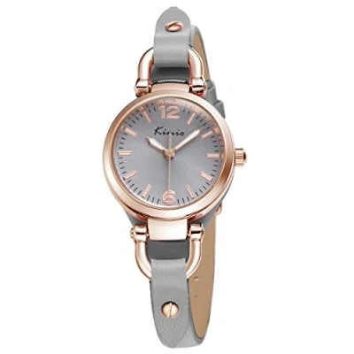 Abbildung von Alienwork Armbanduhr Damen Roségold Lederarmband Grau Retro Elegant Klein