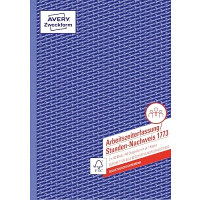 Abbildung von AVERY Zweckform 1773 Stunden Nachweis (A4, selbstdurchschreibend, von Rechtsexperten geprüft, für Deutschland u. Österreich zur lückenlosen Arbeitszeiterfassung, 2x40 Blatt) weiß/gelb