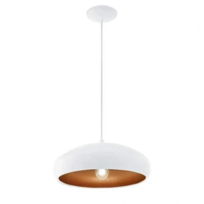 Abbildung von EGLO Pendelleuchte Mogano 1, 1 flammige Hängelampe Vintage, Industrial, Hängeleuchte aus Stahl in Weiß, Kupfer, Esstischlampe, Wohnzimmerlampe hängend mit E27 Fassung