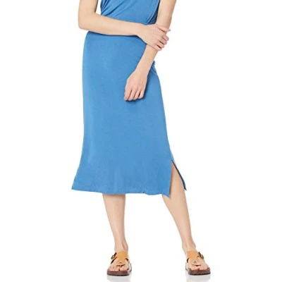 Abbildung von Amazon Essentials Damen Midirock aus Strick zum Hieinschlüpfen (erhältlich in Übergröße), Blau, S