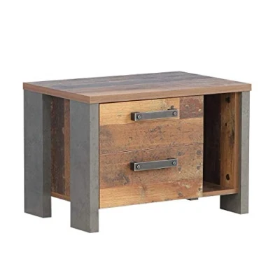 Abbildung von FORTE Clif Nachttisch mit 2 Schubladen, Holzwerkstoff, Old Wood Vintage/ Betonoptik Dunkelgrau, 62 x 41,5 41,6 cm