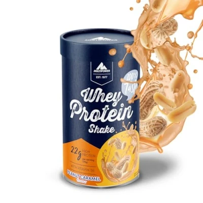 Abbildung von Multipower Whey Protein Shake Pulver 420g, mit Peanut Caramel Geschmack und Vitamin B6, ideal zur Regeneration des Körpers nach dem Sport