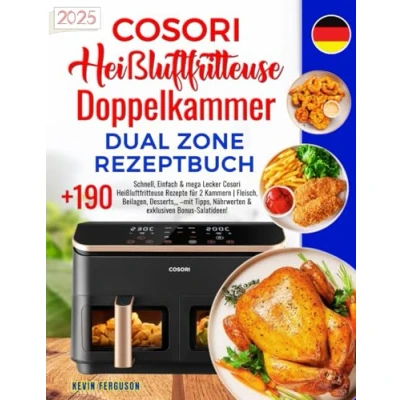Abbildung von Cosori Heißluftfritteuse Doppelkammer Dual Zone Rezeptbuch: +190 Schnell, Einfach &amp; mega Lecker Rezepte für 2 Kammern ... Nährwerten exklusiven Bonus Salatideen!