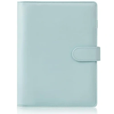 Abbildung von HAUTOCO A5 Binder, PU Leder Ringbuch Abdeckung, Nachfüllbar Budget Notizbuch Planer Organizer Binder für Reisearbeit und Organizer, Mintblau