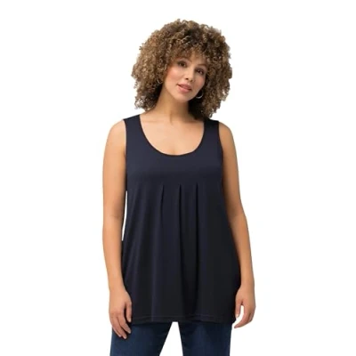 Abbildung von Ulla Popken Damen Top, Zierfalten, A linie, Rundhals, Ärmellos, Modal T Shirts, Navy Blau, 46 48 EU
