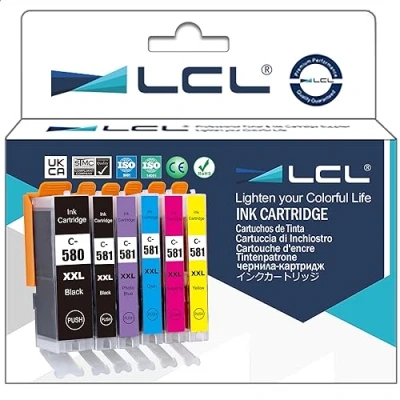 Abbildung von LCL PGI 580 CLI 581XXL Druckerpatronen Kompatibel für Canon 581 Patronen Pixma TS705 TR8550 TS6150 TR7550 TS6250 TR8500 TS8251 TS6350 TS9550 TS6151 TS9551(PGBK/C/M/Y/BK，5er Pack)